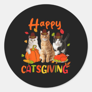Happy Catsgiving Thanksgiving Kitten Cat Wears Pil Classic Round Sticker