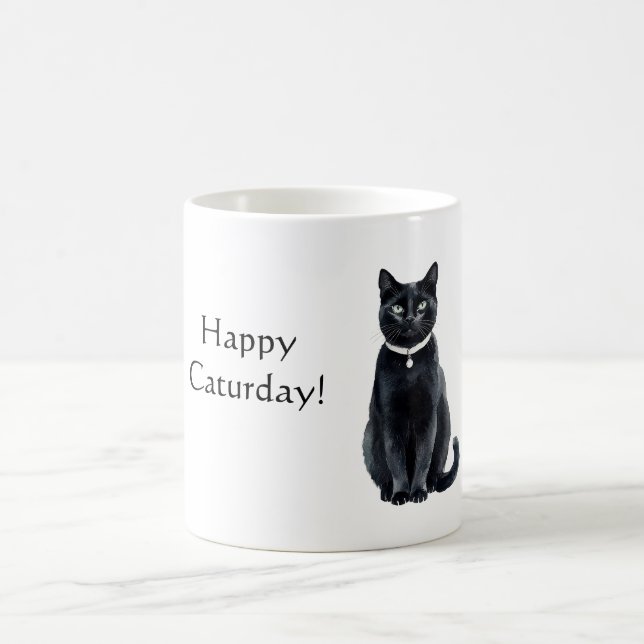 Happy Caturday Black Cat Coffee Mug (Center)