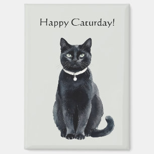 Happy Caturday Black Cat Magnet