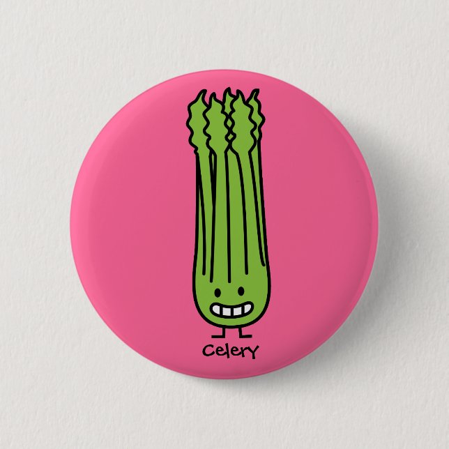 Happy Celery Stalk Bunch green fibre vegetable 2 Inch Round Button (Front)