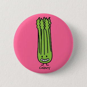 Happy Celery Stalk Bunch green fibre vegetable 2 Inch Round Button