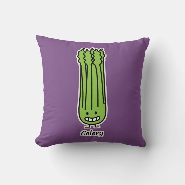 Happy Celery Stalk Bunch green fibre vegetable Throw Pillow (Front)