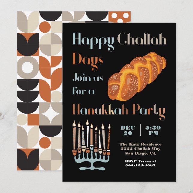 Happy Challah Day Hanukkah Party Invitation (Front/Back)