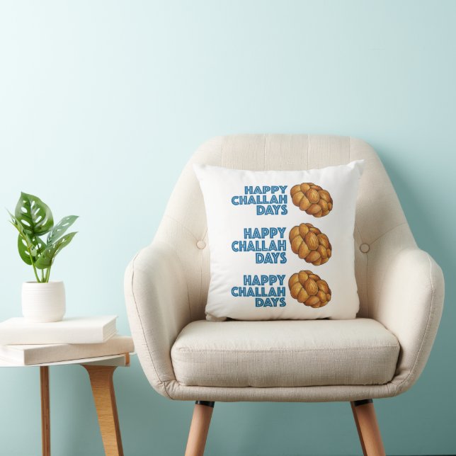 Happy Challah Days Blue Chanukah Hanukkah Bread Throw Pillow (Chair)