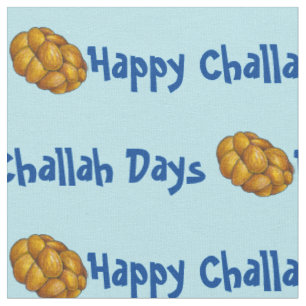 Happy Challah Days Blue Hanukkah Chanukah Bread Fabric