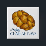Happy Challah Days Hanukkah Chanukah Bread Loaf 2 Inch Square Button<br><div class="desc">Features an original marker illustration of a loaf of braided challah bread,  with HAPPY CHALLAH DAYS in a fun font. Great for Hanukkah!

Don't see what you're looking for? Need help with customization? Contact Rebecca to have something designed just for you.</div>
