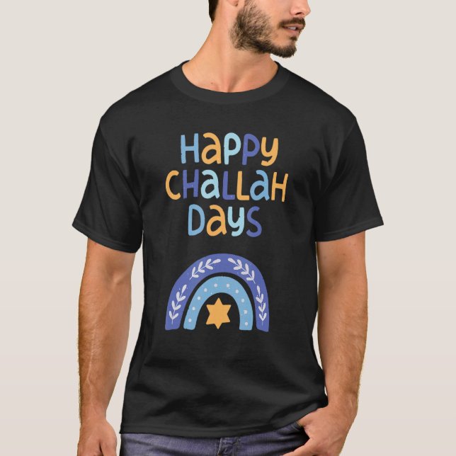 Happy Challah Days Happy Hanukkah Retro Boho Rainb T-Shirt (Front)