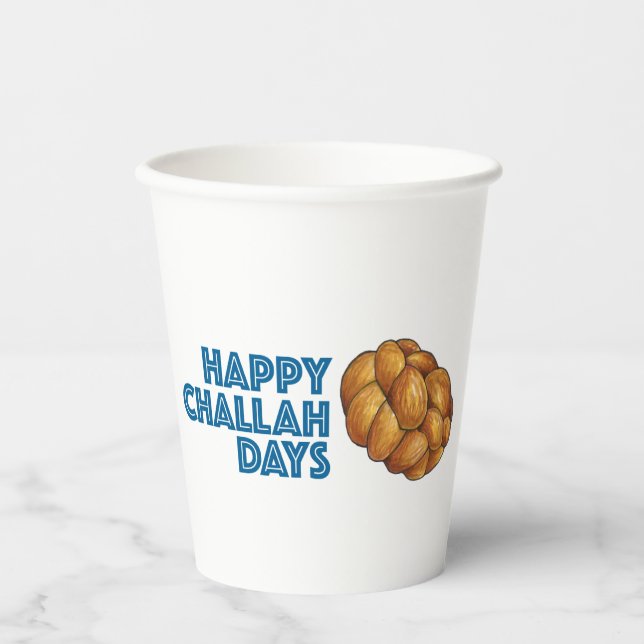 Happy Challah Days Holidays Hanukkah Chanukah Paper Cups (Front)
