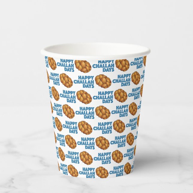 Happy Challah Days Jewish Holidays Bread Loaf Paper Cups (Front)