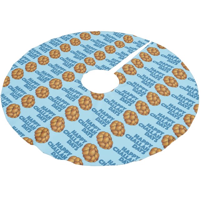 Happy Challah Days Jewish Holidays Hanukkah Brushed Polyester Tree Skirt (Angled)