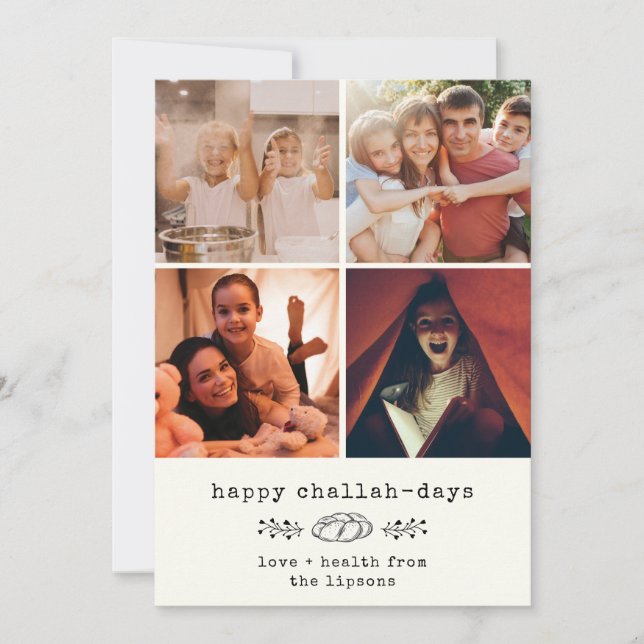 Happy Challah Days Modern Hanukkah Photo Collage Holiday Card (Front)