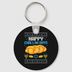 Happy Challah Days Ugly Christmas Hanukkah  Keychain