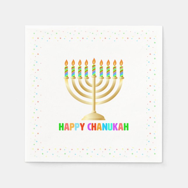 Happy Chanuka Colourful Menorah Napkins (Front)