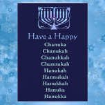 Happy Chanuka Holiday Card<br><div class="desc">The many spellings of: Chanuka Chanukah Chanukkah Channukah Hanukah Hannukah Hanukkah Hanuka Hanukka</div>