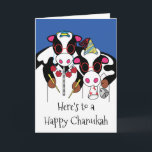 "Happy Chanukah and Happy Moo Year" Greeting Card<br><div class="desc">"Here's to a Happy Chanukah and a Happy Moo Year" Greeting Card with Envelope. To personalize this card simply delete text inside and out and add your own words. Choose your favourite font style, colour, size, and wording. Thanks for stopping and shopping by. Much appreciated!!! Happy Chanukah and a Happy...</div>