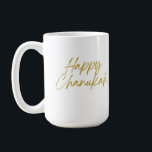Happy Chanukah Classic Mug, 15 oz Coffee Mug<br><div class="desc">Enjoy your beverage of choice, inspired by this uplifting message in an elegant gold script font.</div>