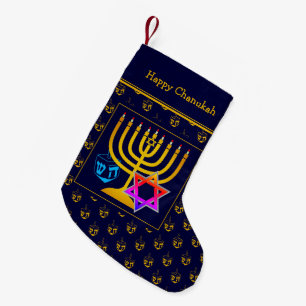 HAPPY CHANUKAH   Dreidel   Menorah   Star of David Small Christmas Stocking