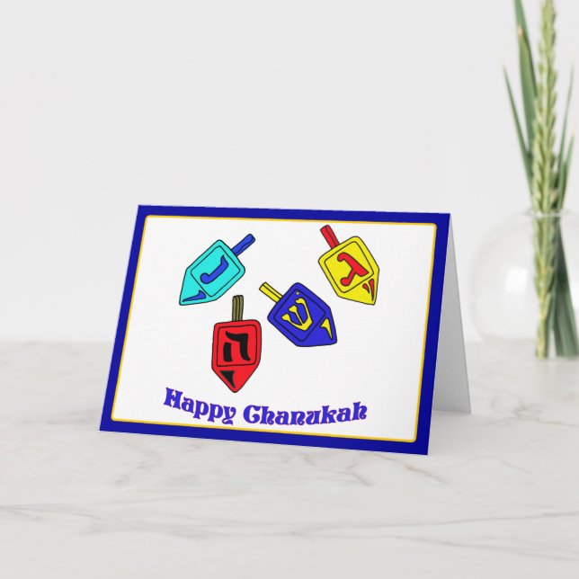 Happy Chanukah Dreidels Holiday Card (Front)