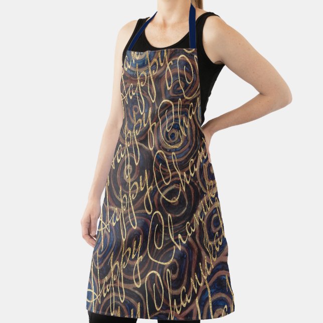 Happy Chanukah Gold Apron (Insitu)