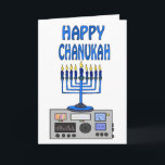 Happy Chanukah Ham Radio Greeting Card<br><div class="desc">Here's a Chanukah card for Jewish Hams to send to their fellow Hams, friends or family. You can customize this with your name and call sign. You can also change the inside greeting if you want the card to have a different message. ( We have this a 9 candle menorah...</div>