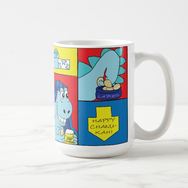 Happy Chanukah/Hanukkah Dinosaur Latke Mug (Right)