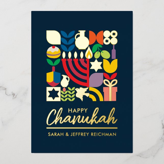 Happy Chanukah / Hanukkah Jewish Greeting  Foil Holiday Card (Front)