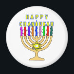 Happy Chanukah Lights Magnet<br><div class="desc">A bright Chanukah menorah with the words Happy Chanukah for the candles welcomes the holiday. Happy latke eating!</div>