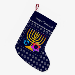 HAPPY CHANUKAH   Menorah Star of David Dreidel Small Christmas Stocking