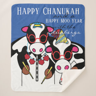 Happy Chanukah Moo Sherpa Blanket/Medium Sherpa Blanket