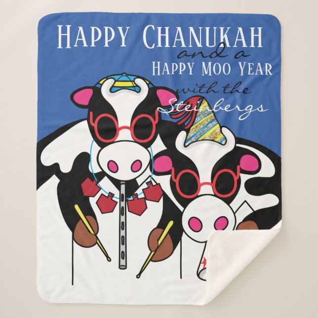 Happy Chanukah Moo Sherpa Blanket/Medium Sherpa Blanket (Front)