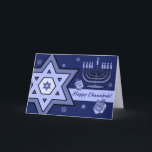 Happy Chanukah. Star of David, Menorah, Dreidels Holiday Card<br><div class="desc">Happy Chanukah. Star of David,  Menorah and Dreidels design customizable Greeting Cards. Matching cards,  party invitations and gifts available in the Jewish Holidays / Hanukkah Category of our store.</div>