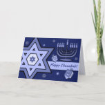 Happy Chanukah. Star of David, Menorah, Dreidels Holiday Card<br><div class="desc">Happy Chanukah. Star of David,  Menorah and Dreidels design customizable Greeting Cards. Matching cards,  party invitations and gifts available in the Jewish Holidays / Hanukkah Category of our store.</div>