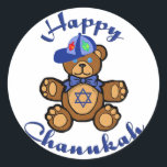 Happy Chanukah Teddy Bear Classic Round Sticker<br><div class="desc">Cute teddy bear with a Jewish star on his chest wishes everybody a Happy Chanukah.</div>