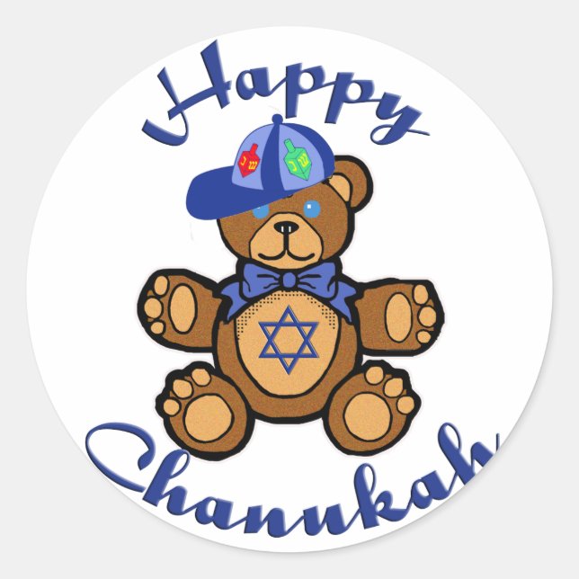Happy Chanukah Teddy Bear Classic Round Sticker (Front)