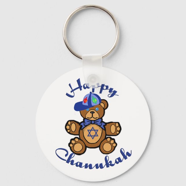 Happy Chanukah Teddy Bear Keychain (Front)