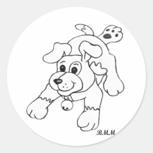 Happy Charcoal Pencil Dog Lineart Drawing Classic Round Sticker