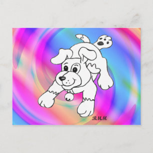 Happy Charcoal Pencil Dog Lineart Drawing Postcard