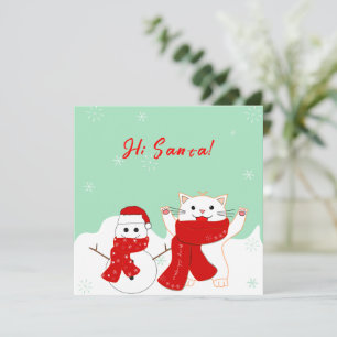 Happy Chat Avec Snowman   Carte à plat de Noël