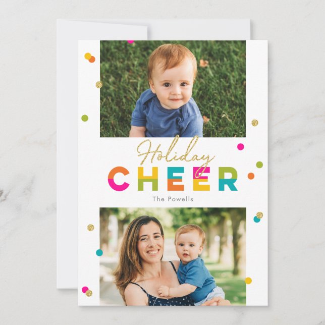 Happy Cheer Colourful Bright Holiday Photo Card (Front)