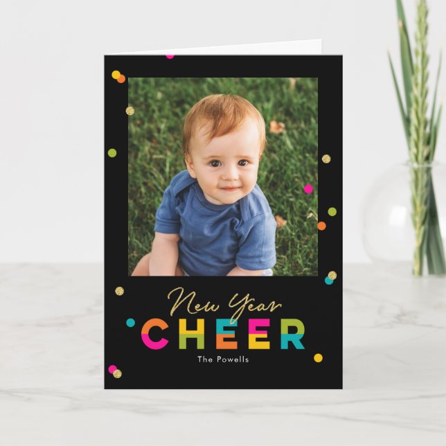 Happy Cheer Colourful Bright New Year Photo Card (Front)