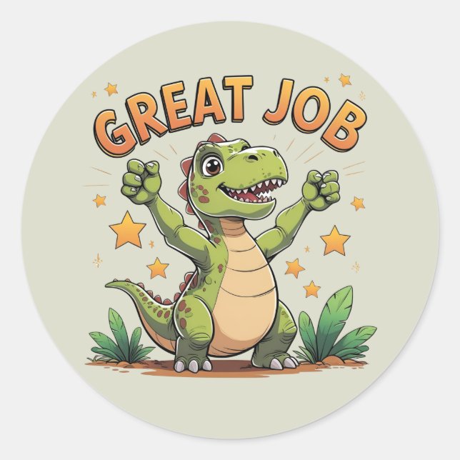 Happy Cheering Dinosaur Sticker | Great Job! (Devant)