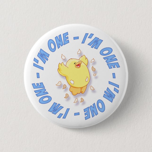 Happy Chick 1st Birthday Blue 2 Inch Round Button (Front)