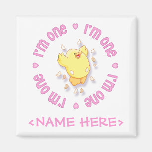 Happy Chick 1st Birthday Pink Magnet