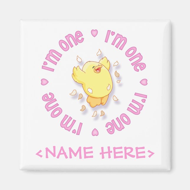 Happy Chick 1st Birthday Pink Magnet (Front)