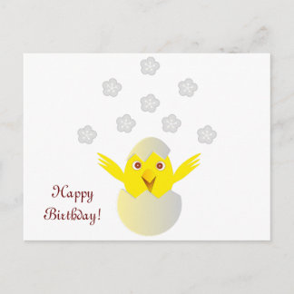 Happy chick in an egg postcard