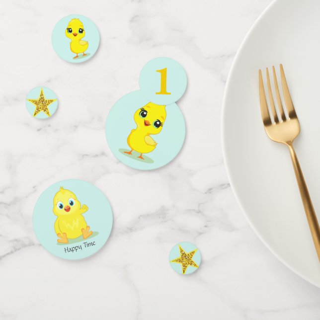 Happy Chick on Light Blue Table Confetti (Group)