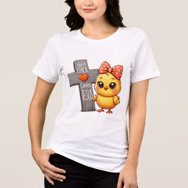 Happy Chick with Cross Art Tri-Blend Shirt (Front)