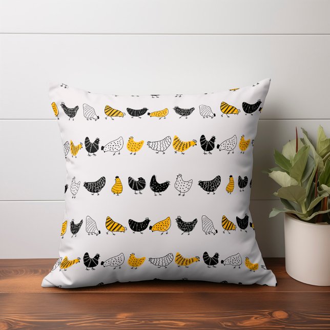 Happy Chicken Country Farm Animal Pattern Throw Pillow (chicken pattern throw pillow)