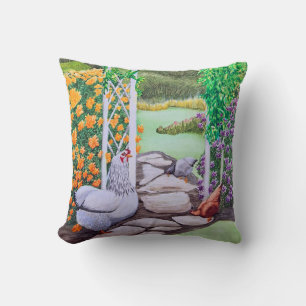 Happy Chicken Garden  Throw Pillow