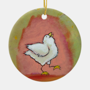 Happy chicken painting fun cute modern folk art ceramic ornament